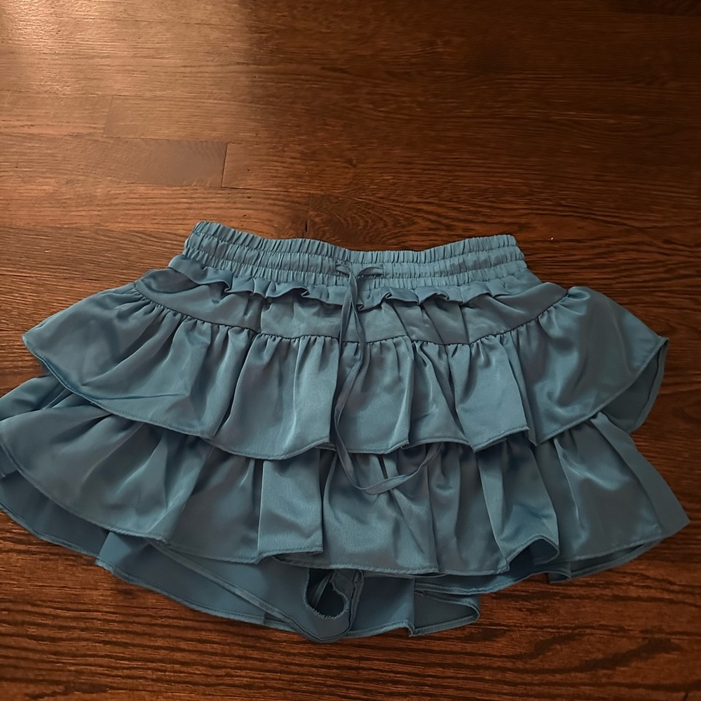 Elegant Blue Ruffled Mini Skirt